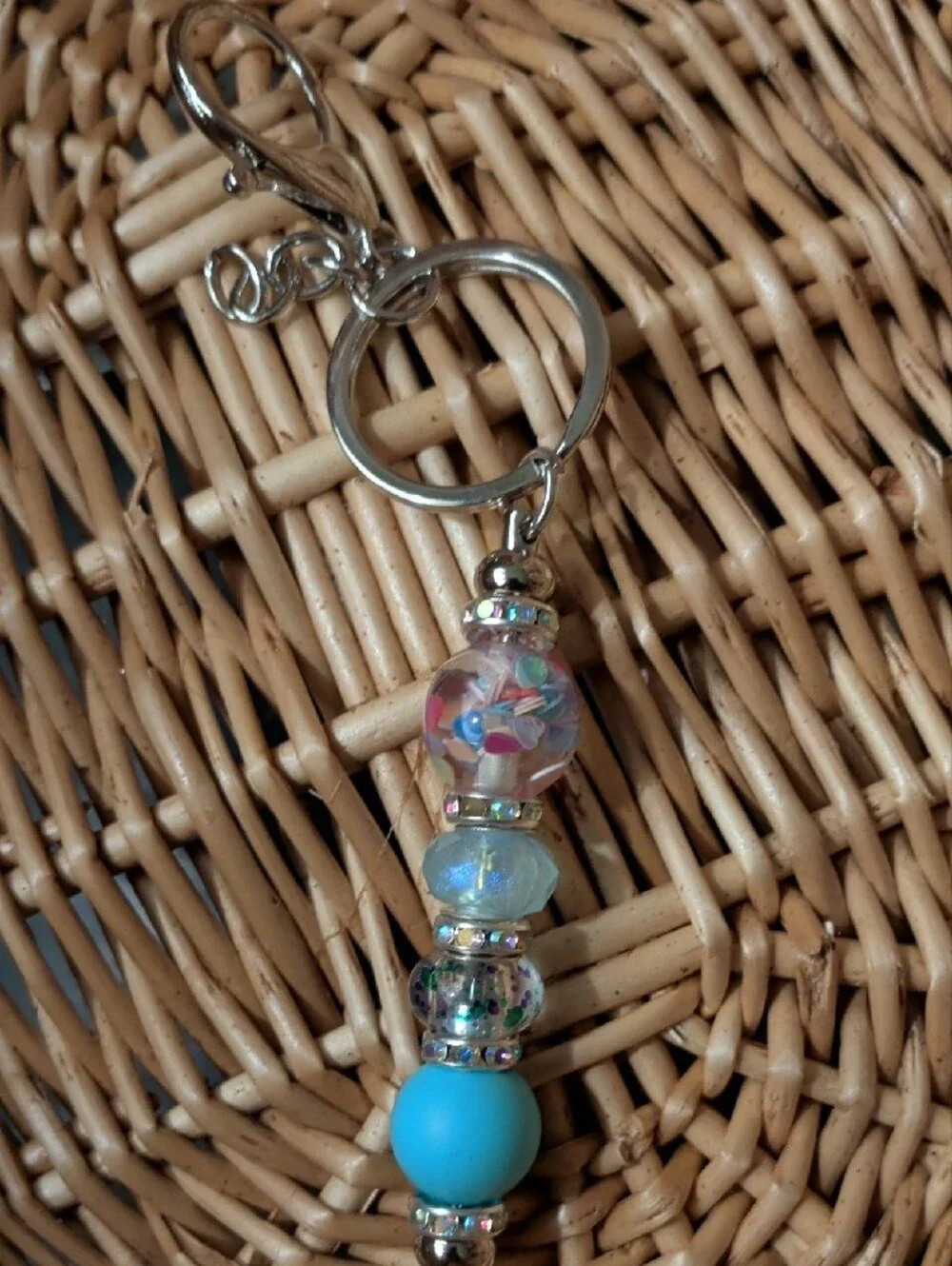 Beaded Turquoise Multi-Color Keychain Clip Key & Card Holder Accessory